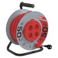 Prodlužovací kabel EMOS P19450P na bubne 50 m / 4 zásuvky / červený / PVC / 230 V / 1,5 mm2