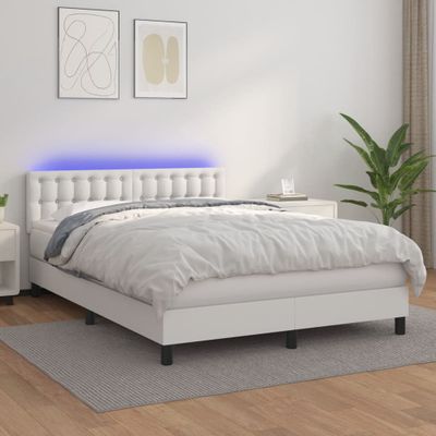 vidaXL Boxspring posteľ s matracom a LED biela 140x190 cm umelá koža