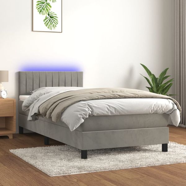 vidaXL Posteľ boxsping s matracom a LED bledosivá 100x200 cm zamat