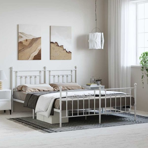 vidaXL Kovový rám postele s čelom a podnožkou biely 183x213 cm