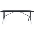 vidaXL Skladací záhradný stôl, čierny 180x75x72cm,HDPE imitácia ratanu