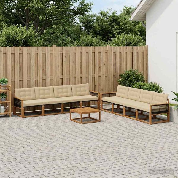 vidaXL Záhradná súprava gaučov s vankúšom 9 pcs Prírodná a béžová