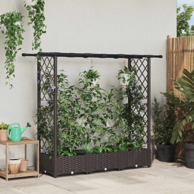vidaXL Vyvýšený záhon s mriežkou a strechou Hnedá 164 x 40 x 121 cm PP