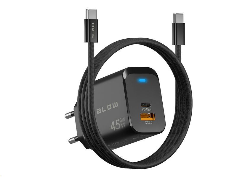Nabíječka USB BLOW 76-033 GaN 45W USB-A + USB-C + 1m kabel USB-C