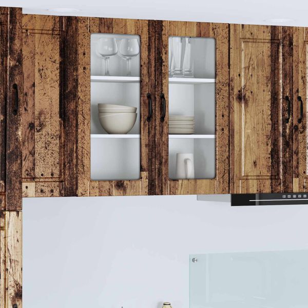 vidaXL Nástenný sklenený kabinet PORTO Staré drevo 80 x 31 x 80 cm
