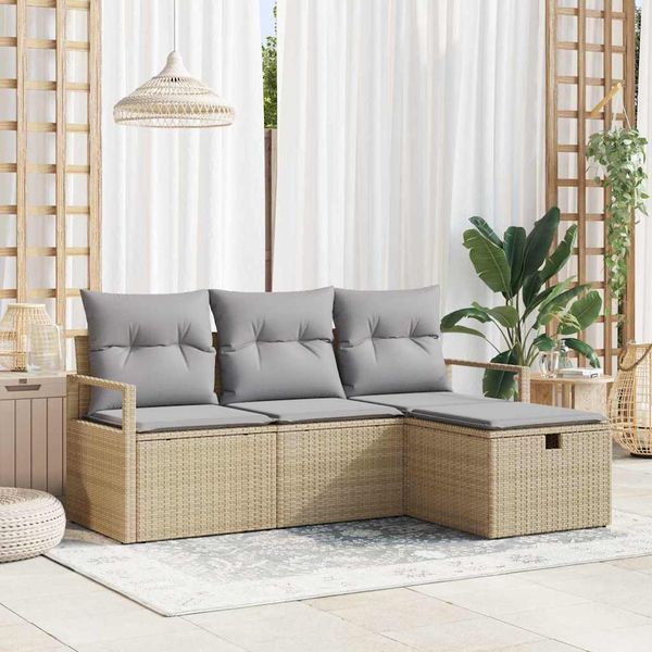 vidaXL Sada pohoviek s vankúšom 4 pcs Beige a svetlo šedá polyratan