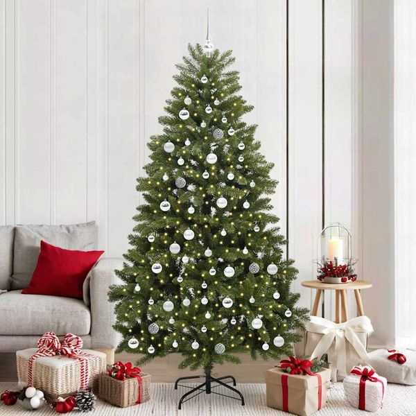 vidaXL Umelý vianočný stromček s 300 LED-i Zelená 210 cm PVC a kov