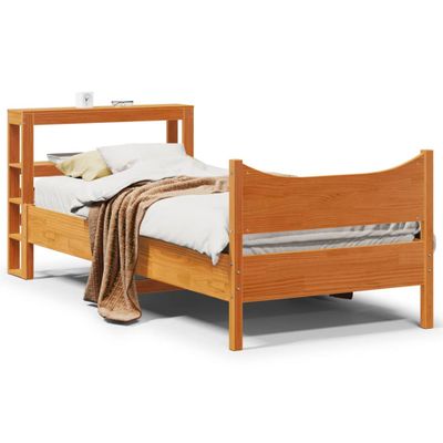 vidaXL Posteľný rám s čelom voskovo hnedý 75x190 cm borovicový masív