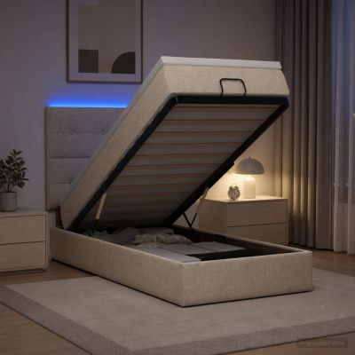 vidaXL Ottoman posteľ s matracom a LED Krémová 90 x 190 cm Látka