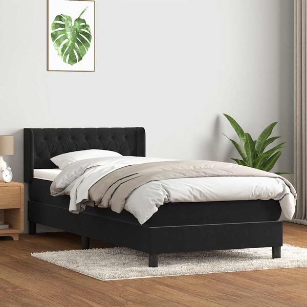 vidaXL Box Spring Posteľ s matracom Čierna 100x220 cm Zamat