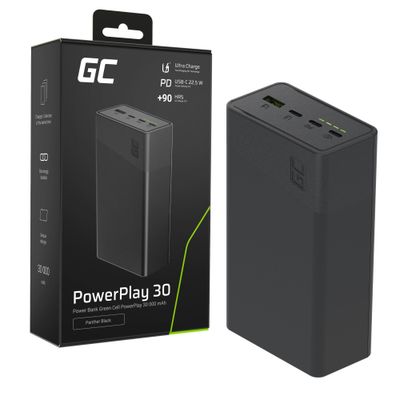 Green Cell PBGC30B powerbanka PowerPlay 30 30 000 mAh, 22,5W, 4 porty, čierna