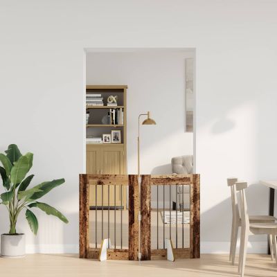 vidaXL Skladacia psia brána so stojanmi 2 ks Staré drevo 120,5 cm