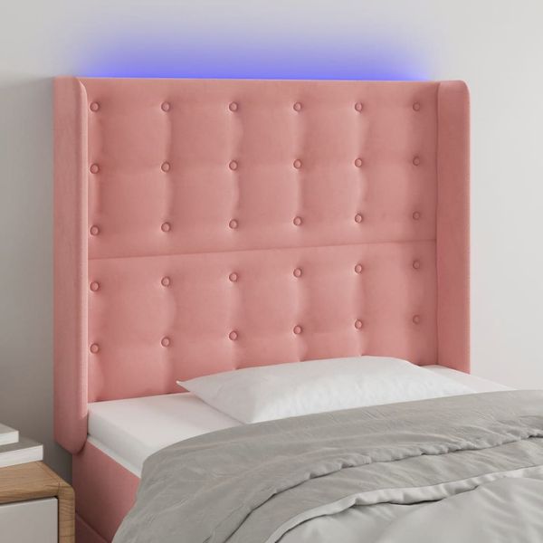 vidaXL Čelo postele s LED ružové 93x16x118/128 cm zamat