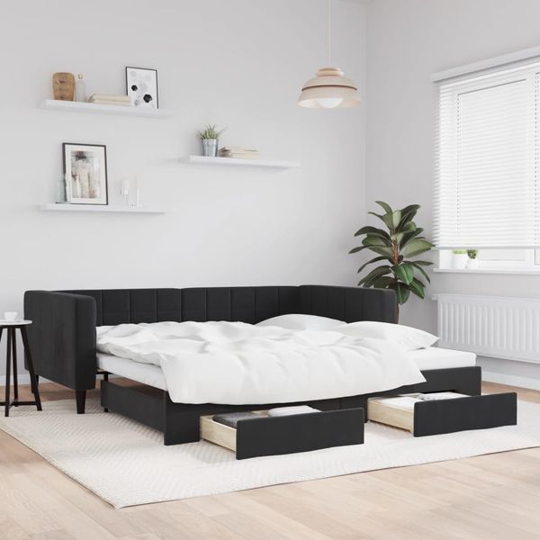 vidaXL Rozkladacia denná posteľ so zásuvkami čierna 100x200 cm zamat