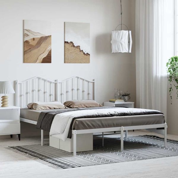 vidaXL Kovový rám postele s čelom biely 135x190 cm