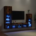 vidaXL 4-dielne TV nástenné skrinky s LED dymový dub kompozitné drevo