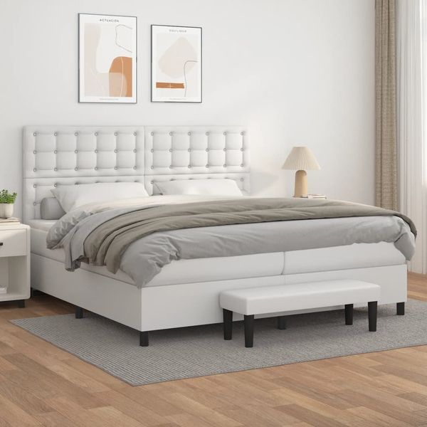 vidaXL Boxspring posteľ s matracom biela 200x200 cm umelá koža