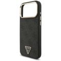 Puzdro Guess Magsafe 4G PU Leather s trojuholníkovým logom a zlatým kovovým rámom fotoaparátu pre iPhone 17 Pro Max hnedé
