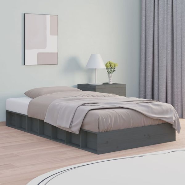 vidaXL Posteľný rám sivý 75x190 cm malé jednolôžko masívne drevo