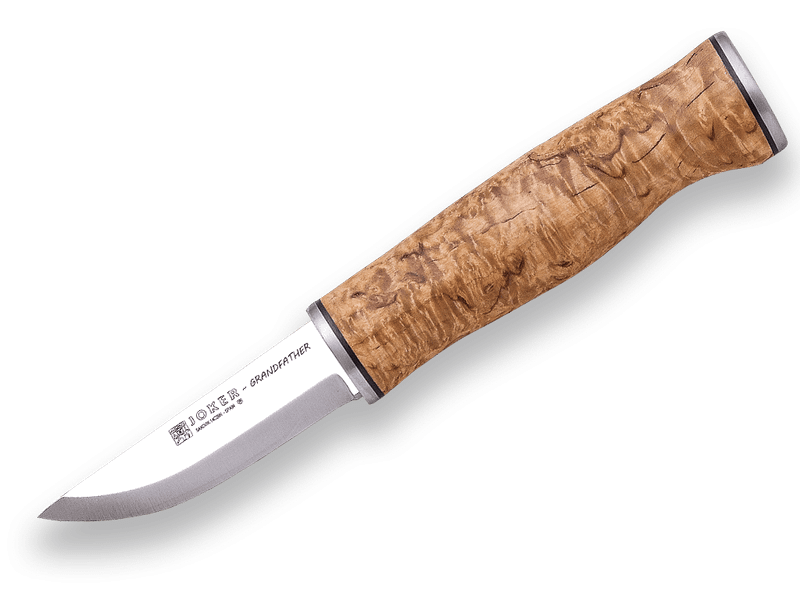 JOKER CL126 GRANDFATHER bushcraft nôž 8 cm, drevo kučeravej brezy, kožené puzdro