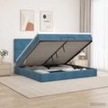 vidaXL Ottoman posteľ s matracom a LED Tmavo modrá 200 x 200 cm Zamat