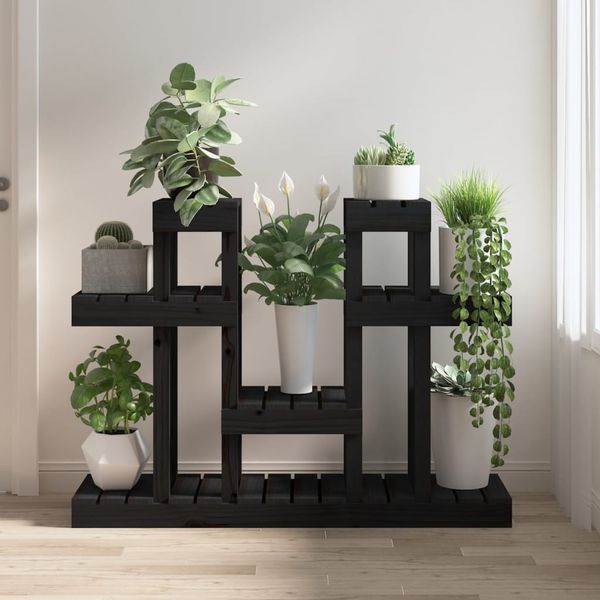 vidaXL Stojan na rastliny čierny 104,5x25x77,5 cm masívna borovica