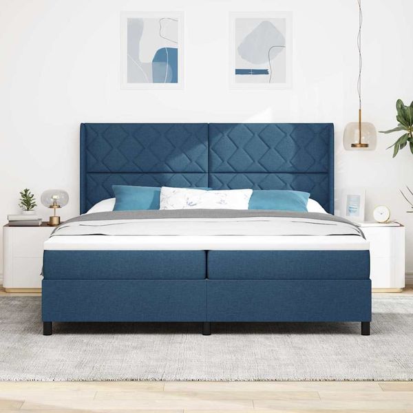 vidaXL Posteľ s pružinovým rámom s vankúšom Modrá 200 x 200 cm látka