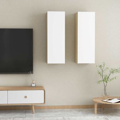 vidaXL TV skrinky 2 ks, biela+sonoma 30,5x30x90 cm, kompozitné drevo