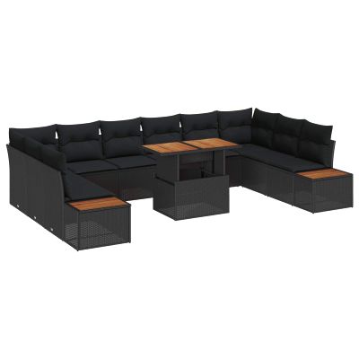 vidaXL Záhradný jedálenský set s vankúšom 11 pcs Čierna a Hnedá