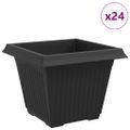 vidaXL Štvorcový črepník na kvety 24 ks Čierna 43 x 43 x 33,5 cm Plast