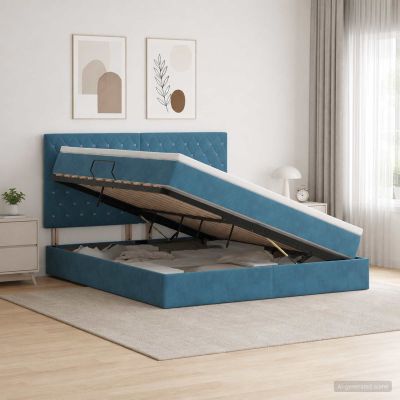 vidaXL Postel s úložným prostorem a matrací Tmavomodrá 140 x 200 cm