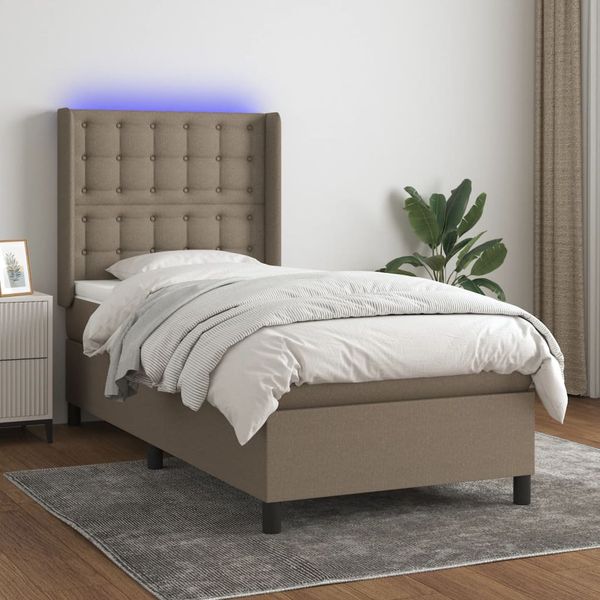 vidaXL Posteľ boxsping s matracom a LED sivohnedá 100x200 cm látka