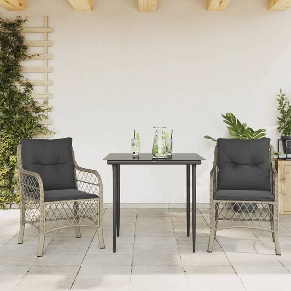 vidaXL 3-dielna bistro súprava s podložkami bledosivá polyratan