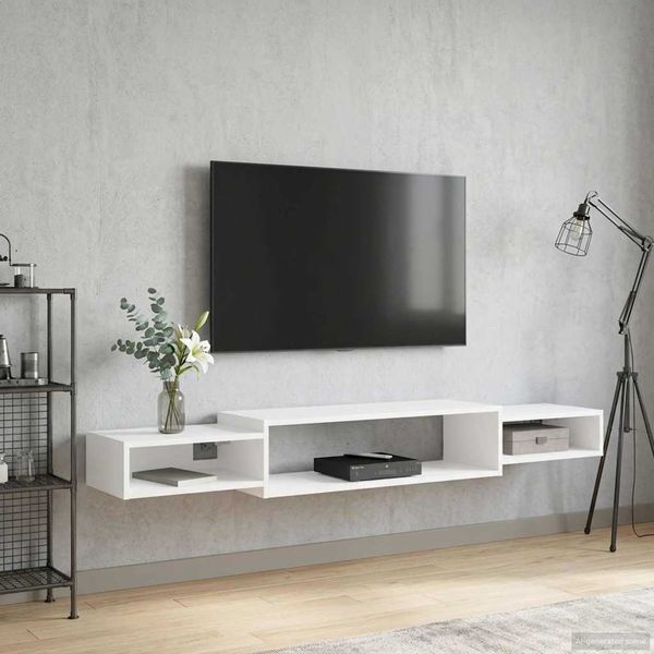 vidaXL Nástenný TV kabinet Nástenná montáž Biela 180 x 28 x 21 cm