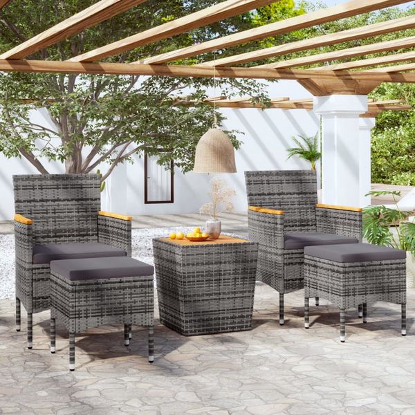 vidaXL 5-dielny záhradný bistro set polyratan a akáciové drevo sivý