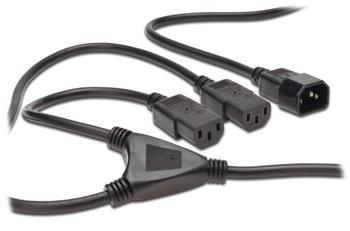 PremiumCord Kabel síťový 230V, Y-kabel prodlužovací M-2x F Kabel, napájecí, prodlužovací, rozdvojovací, 230V, 10A, 1× IEC-320-C14 (M) na 2× IEC-320-C13 (F), 1,7m, cerný