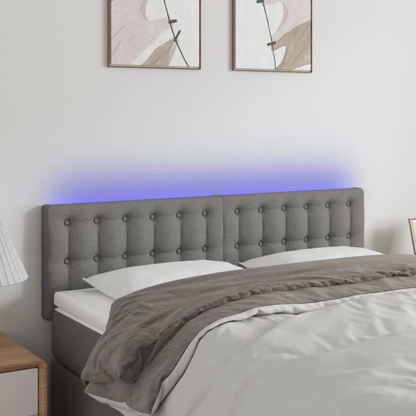 vidaXL Čelo postele s LED tmavosivé 144x5x78/88 cm látka