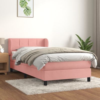 vidaXL Posteľný rám boxsping s matracom ružový 90x200 cm zamat