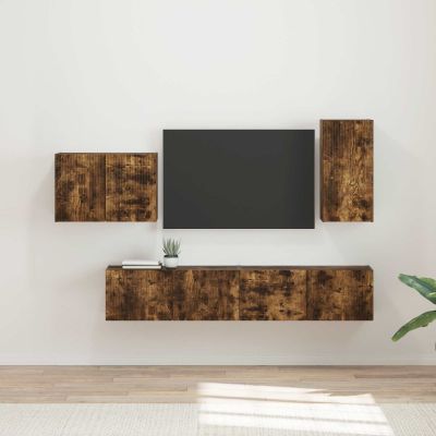 vidaXL Sada nástenného kabinetu na TV Nástenný 4 pcs Dymová dub
