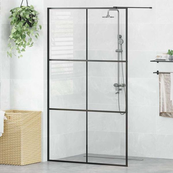 vidaXL Sprchová zástena s priehľadným ESG sklom 115x195 cm čierna
