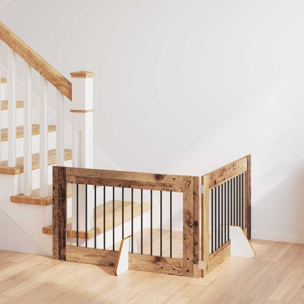 vidaXL Brána pre psov so stojanmi 2 pcs Staré drevo 100 x 60 cm