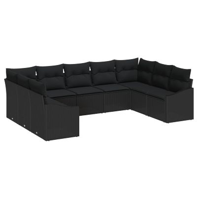 vidaXL Súprava záhradných pohoviek s úložiskom 9 pcs Čierna polyratan