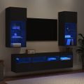vidaXL 5-dielne TV nástenné skrinky s LED čierne kompozitné drevo