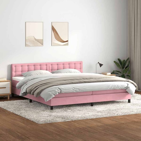 vidaXL Posteľný rám boxsping s matracom ružový 200x220 cm zamat