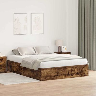 vidaXL Rám postele s úložným prostorem Dymová dub 150 x 200 cm