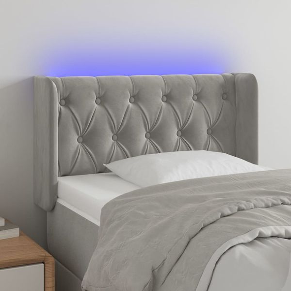 vidaXL Čelo postele s LED bledosivé 83x16x78/88 cm zamat