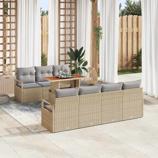 vidaXL Súprava záhradných pohoviek s vankúšom 8 pcs Béžová a šedá