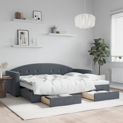 vidaXL Rozkladacia denná posteľ so zásuvkami tmavosivá 80x200 cm látka