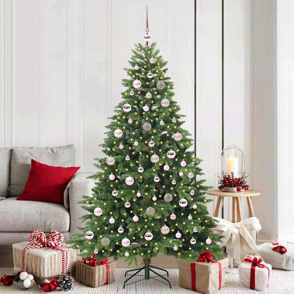 vidaXL Umelý vianočný stromček s 300 LED-i Zelená 180 cm PE a PVC