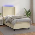 vidaXL Boxspring posteľ s matracom a LED krémová 100x200 cm umelá koža